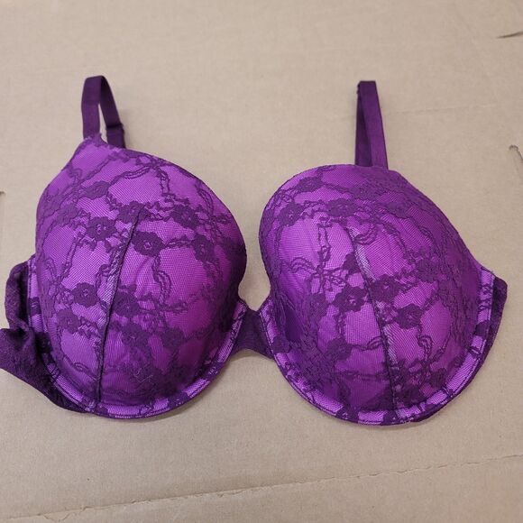Victoria’s Secret Purple Lace Lined Wire Convertible Perfect Coverage 34DD - Picture 2 of 7